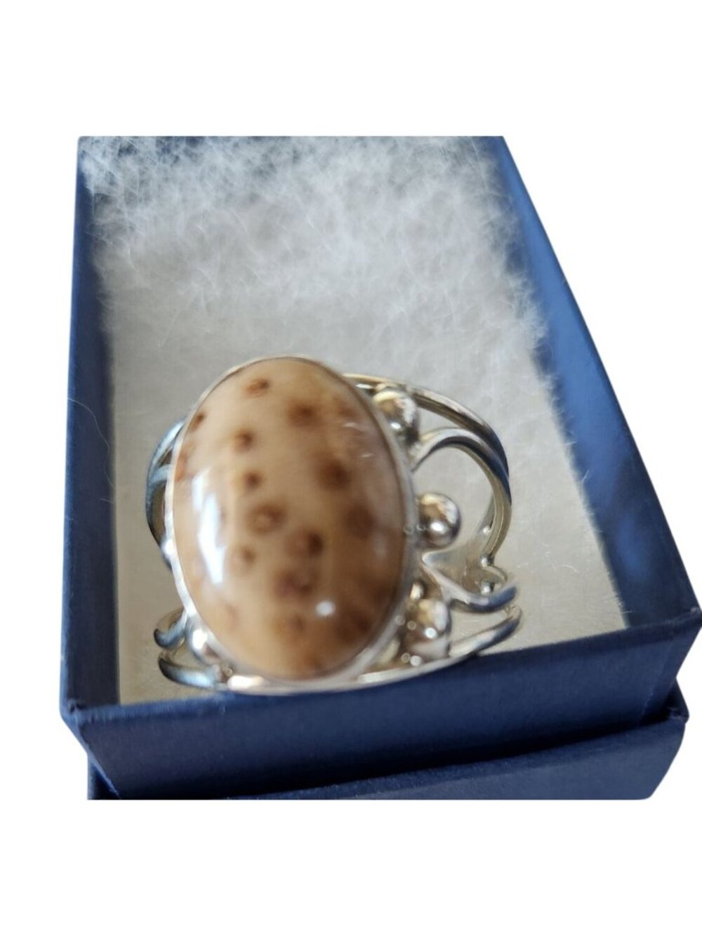 Ring Petrified Palmwood  Silver   Size 13 1/2  10 gr Stone 20 x 15 mm  Jerry Fra